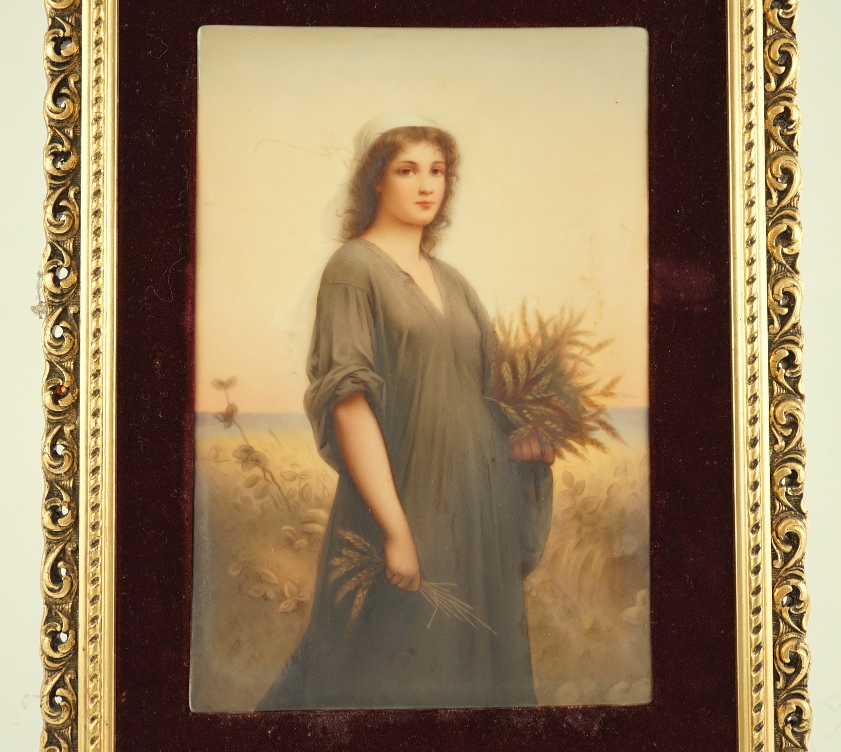 A Continental porcelain plaque, 'Ruth' after Charles Landelle, c.1900, 21 x 14cm, excluding velvet mount and later gilt frame